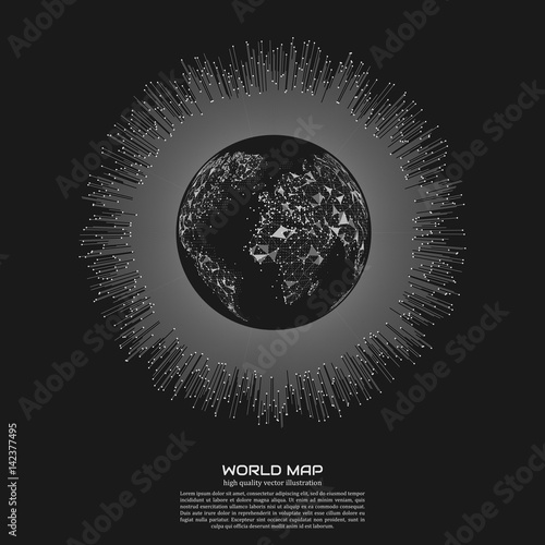 Polygonal world map. Point and line composition. Global network connection continent and planet  vector illustration.