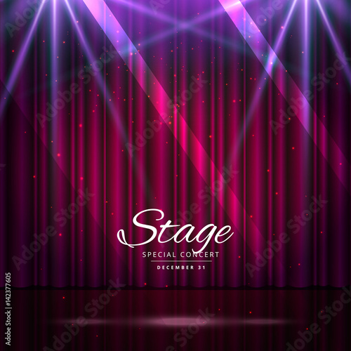 stage with closed curtains and spotlights