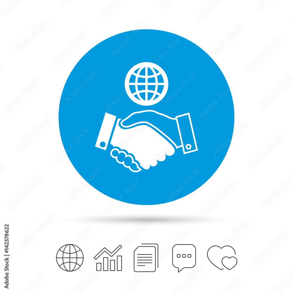World handshake sign icon. Amicable agreement. World handshake sign icon. Amicable agreement.