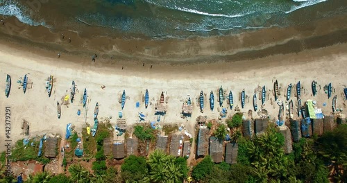 Aerial view of beach in Arambol, Goa, India.