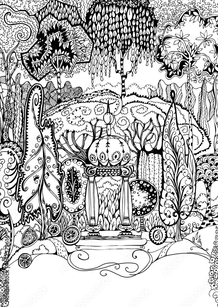 Obraz premium Beautiful fantastic garden illustration. Zentagle style 