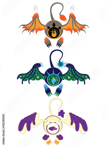 Three eyes of elements with wings stickers