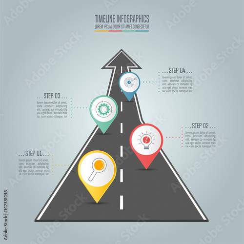 Timeline infographic business concept with 4 options, steps or processes.