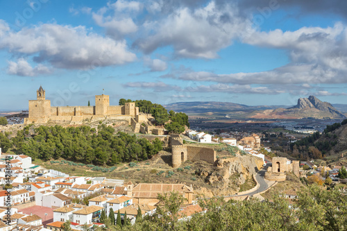 Cityscape of Antequera with moorish fortress Alcazaba, Malaga province, Andalusia, Spain photo