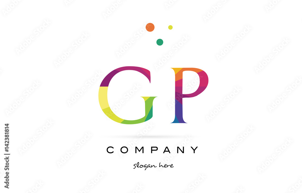 gp g p  creative rainbow colors alphabet letter logo icon