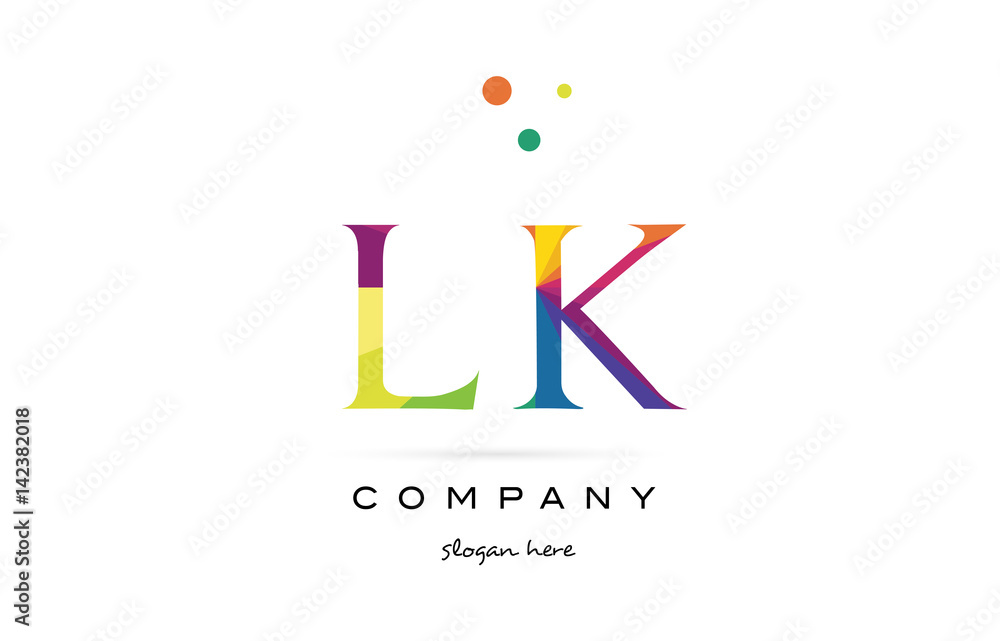 lk l k  creative rainbow colors alphabet letter logo icon