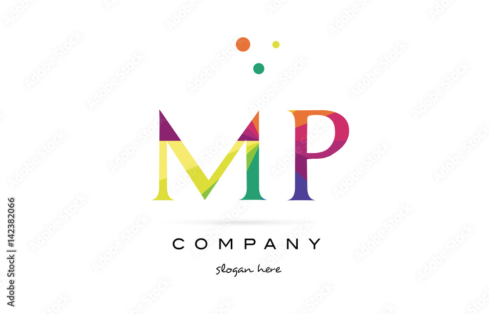 mp m p  creative rainbow colors alphabet letter logo icon