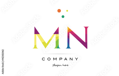 mn m n  creative rainbow colors alphabet letter logo icon