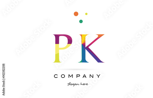 pk p k  creative rainbow colors alphabet letter logo icon