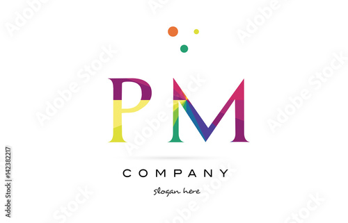 pm p l  creative rainbow colors alphabet letter logo icon