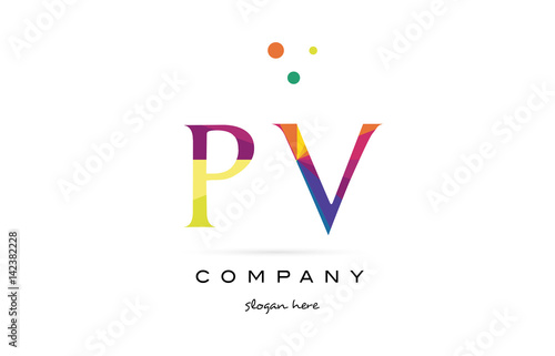 pv p v  creative rainbow colors alphabet letter logo icon