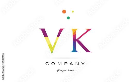 vk v k  creative rainbow colors alphabet letter logo icon
