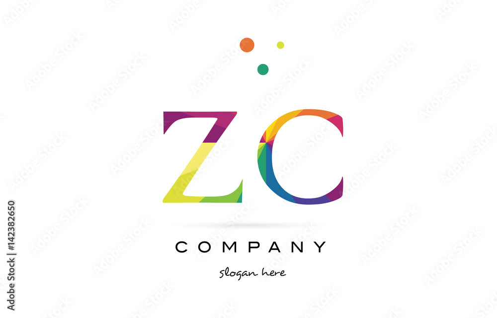 zc z c  creative rainbow colors alphabet letter logo icon
