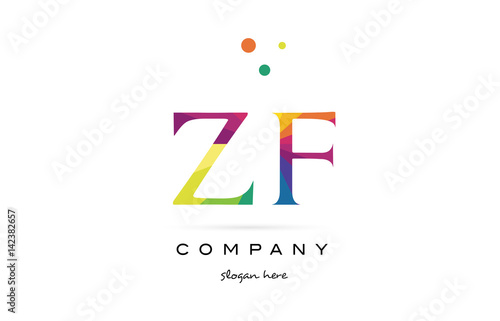 zf z f  creative rainbow colors alphabet letter logo icon