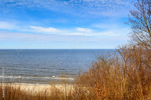 Beautiful view of Baltic Sea from the cliff in Jastrzebia Gora. Poland.