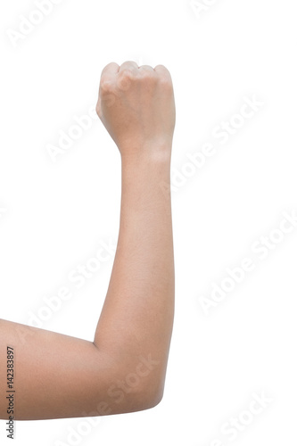 right back hand a woman show full hand, fist, hammer, number zero sign. isolated on white background