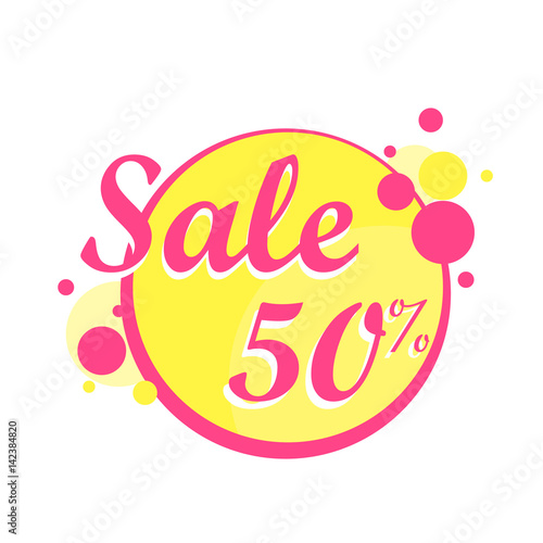 Colorfull Sale icon in a circle poster, banner. Big sale, clearance. 50 off. Vector illustration.