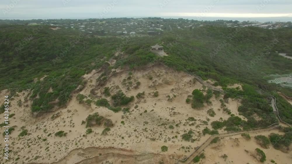 Smooth cinematic flight slowly rising around Coppin's Lookout at Sorrento Ocean Beach. Mornington Peninsula, Victoria, Australia Smooth cinematic flight slowly rising around Coppin's Lookout at Sorrento Ocean Beach. Mornington Peninsula, Victoria, Australia