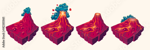 Vector 3D isometric illustration tropical island, volcanic island, desert, ice island, design elements for games