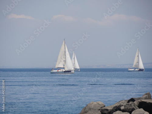 Luxury yachts in Mediterranean sea - Sailing regatta near sorrento, Italy