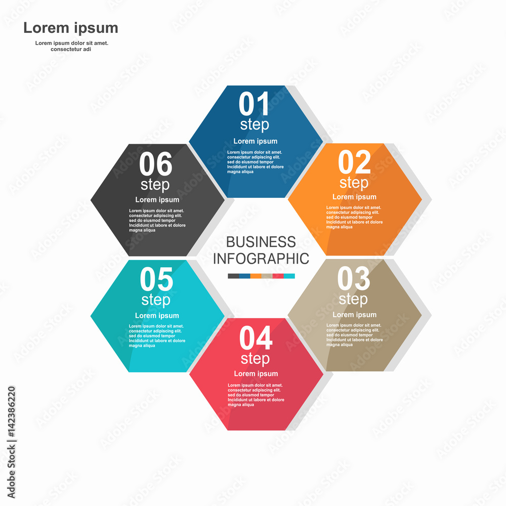 Business infographic hexagon in flat design. Layout for your options or steps