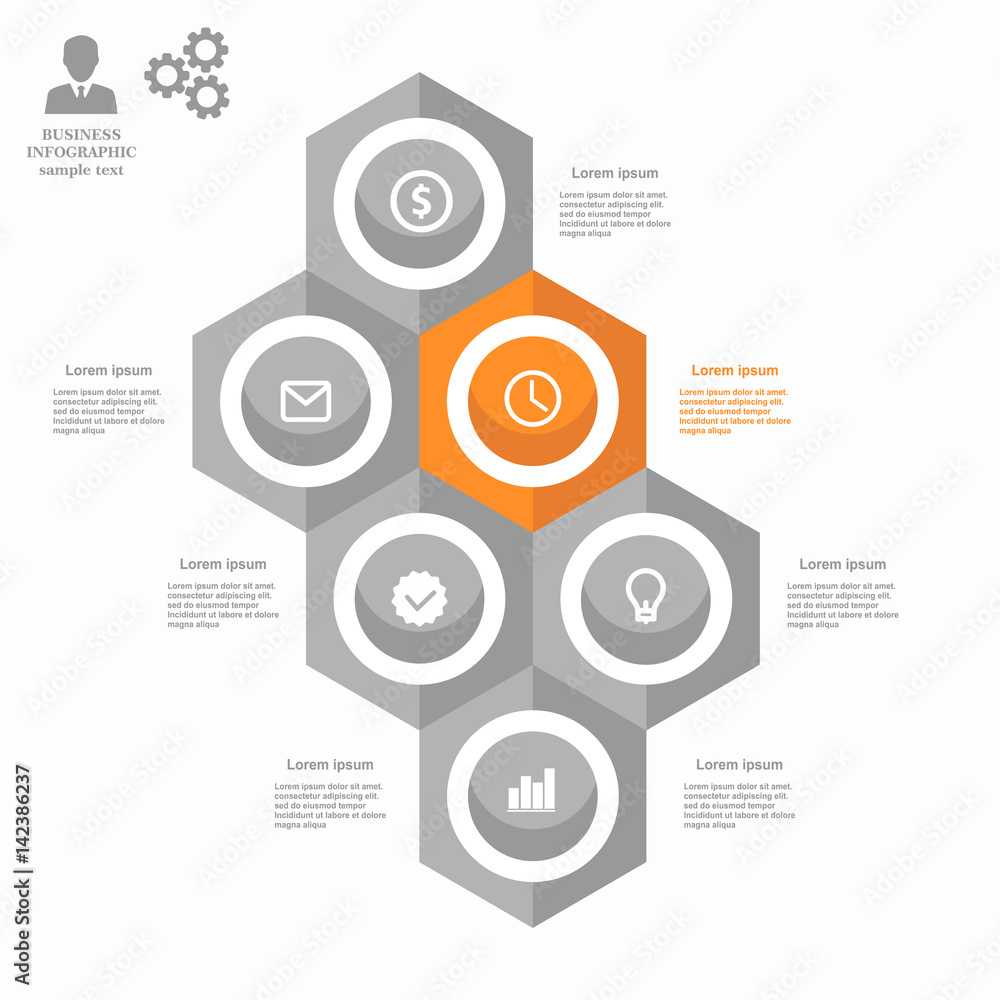 Business infographic hexagon in flat design. Layout for your options or steps Business infographic hexagon in flat design. Layout for your options or steps