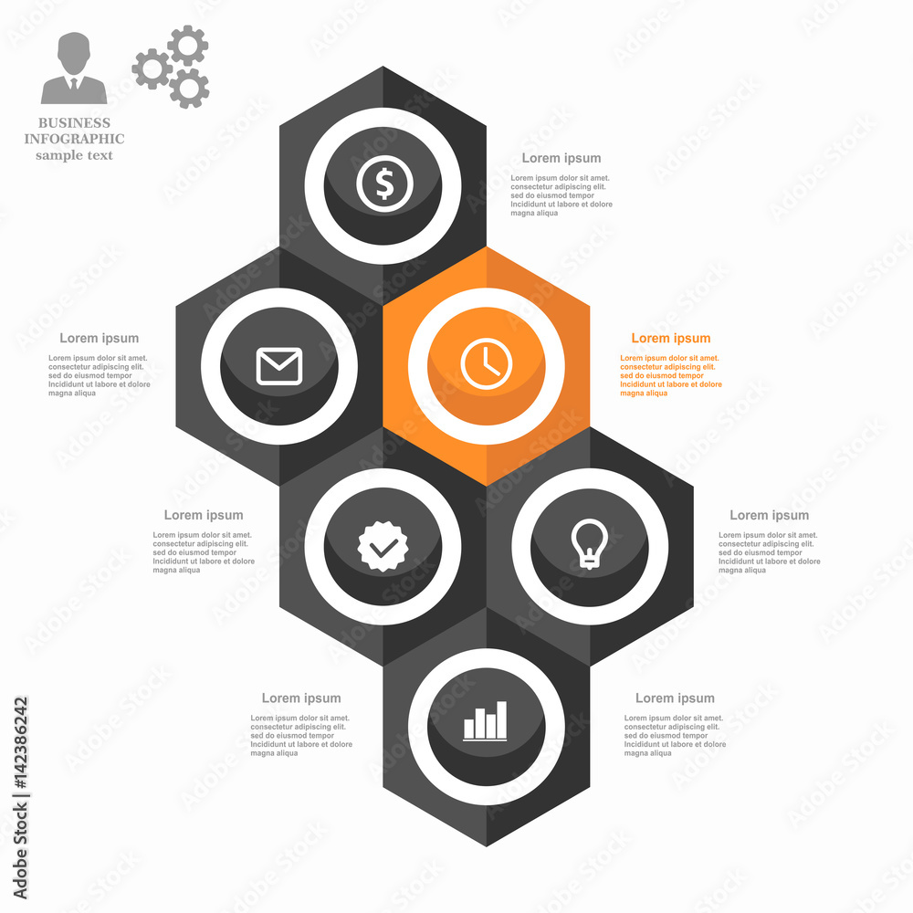 Business infographic hexagon in flat design. Layout for your options or steps Business infographic hexagon in flat design. Layout for your options or steps