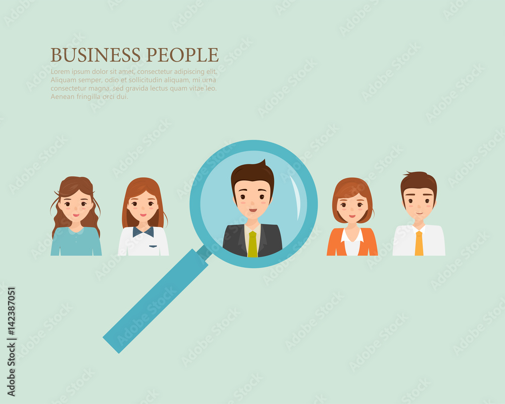 Human resource finding people concept to job with a magnifer. Business people character. Human resource finding people concept to job with a magnifer. Business people character.