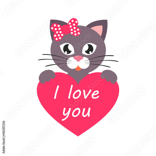 cartoon cat girl with heart and text vector