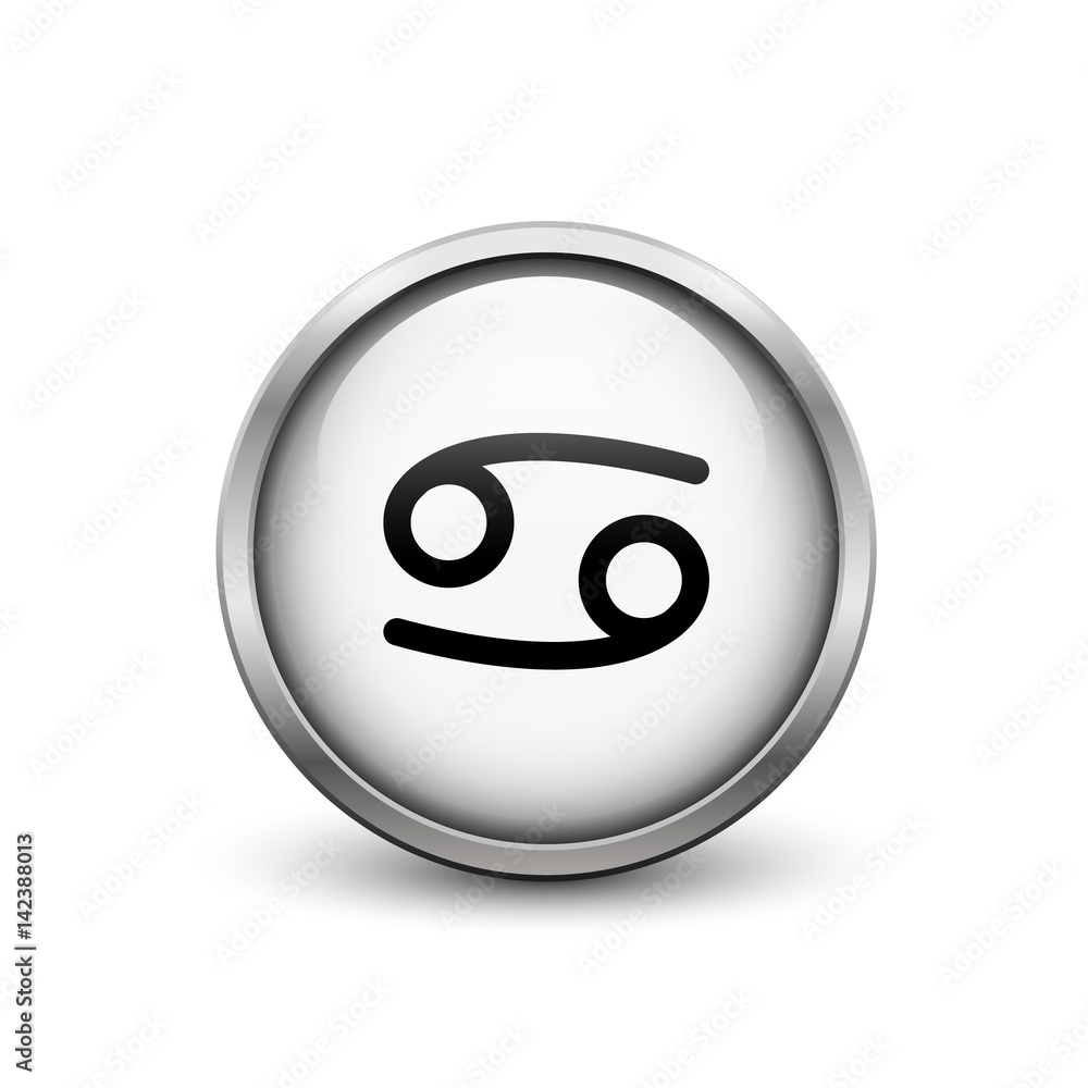 Virgo zodiac symbol, black button with metal frame and shadow Virgo zodiac symbol, black button with metal frame and shadow