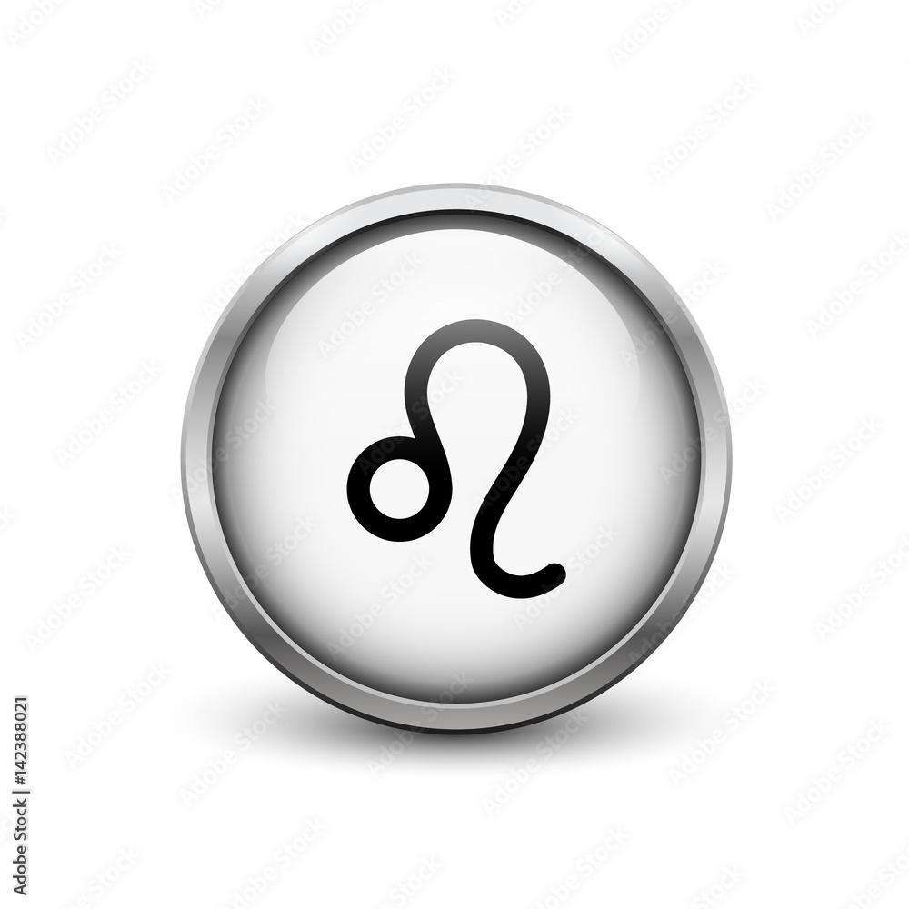Virgo zodiac symbol, black button with metal frame and shadow Virgo zodiac symbol, black button with metal frame and shadow