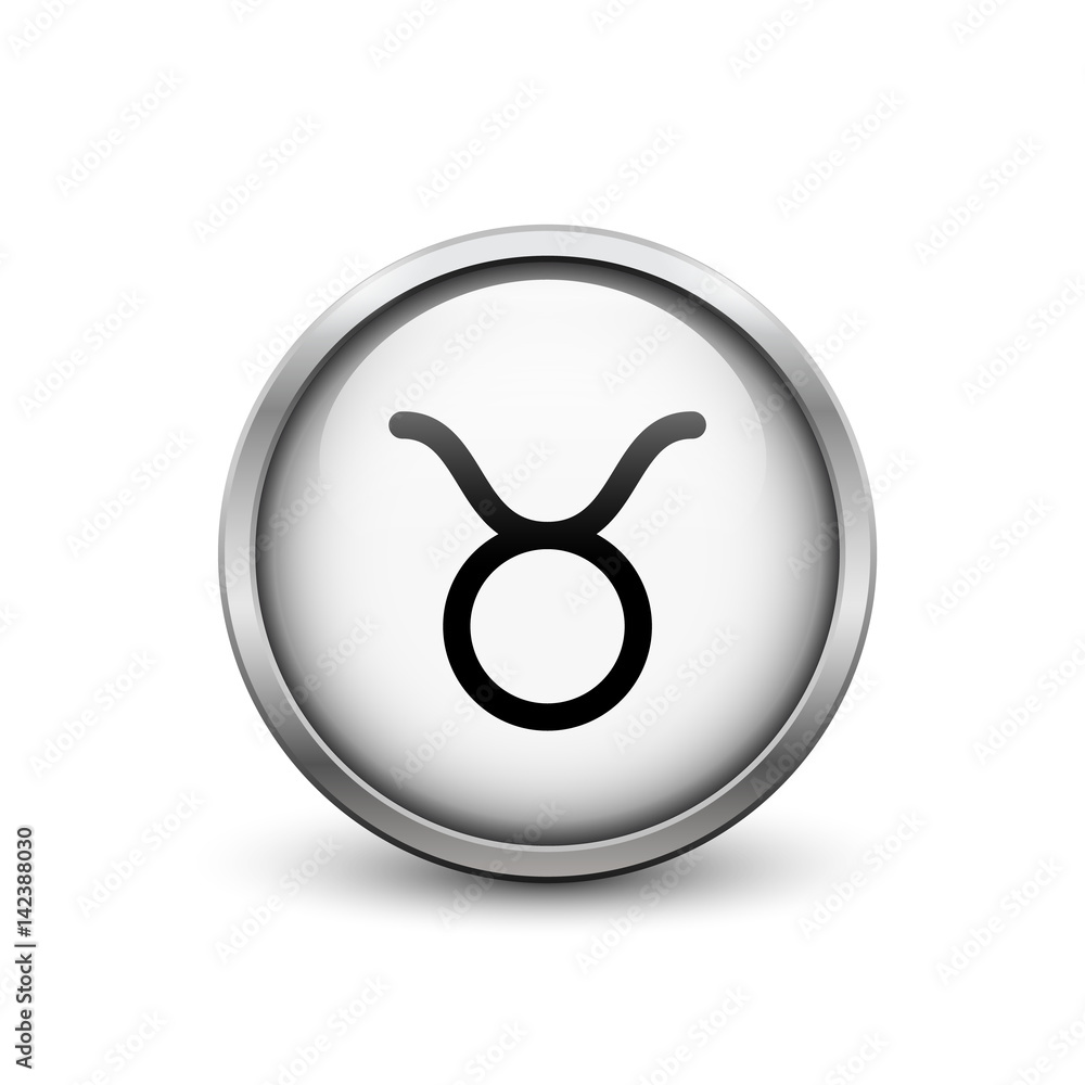 Virgo zodiac symbol, black button with metal frame and shadow Virgo zodiac symbol, black button with metal frame and shadow