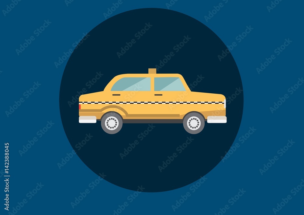 Taxi illustration icon in circle against blue background Taxi illustration icon in circle against blue background