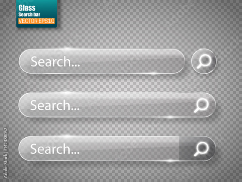Set of glass search bars isolated . Vector template for websites