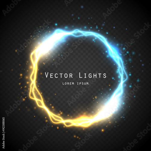 Glow round frame with electric discharge effect isolated. Vector illustration