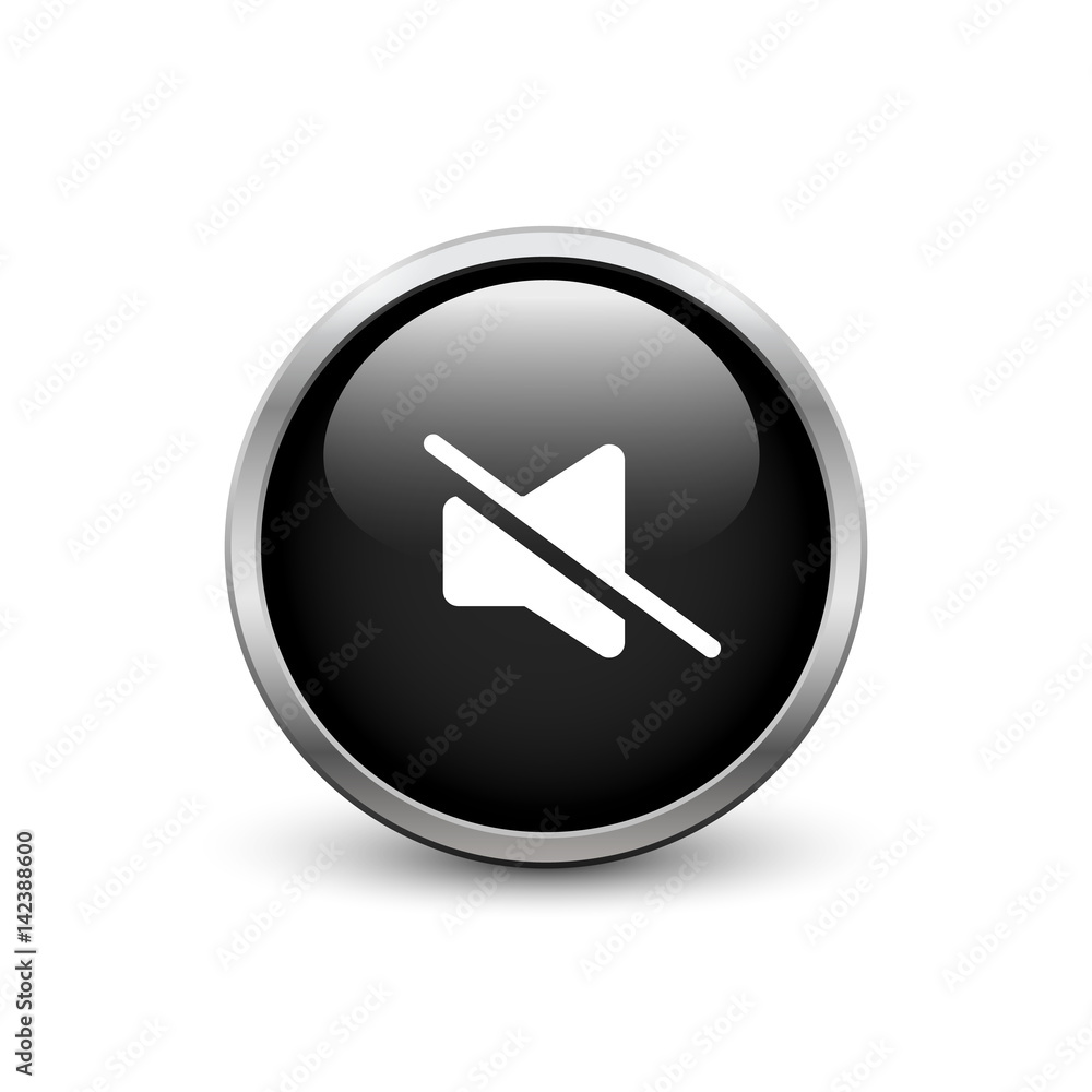 Mute black button with metal frame and shadow Mute black button with metal frame and shadow