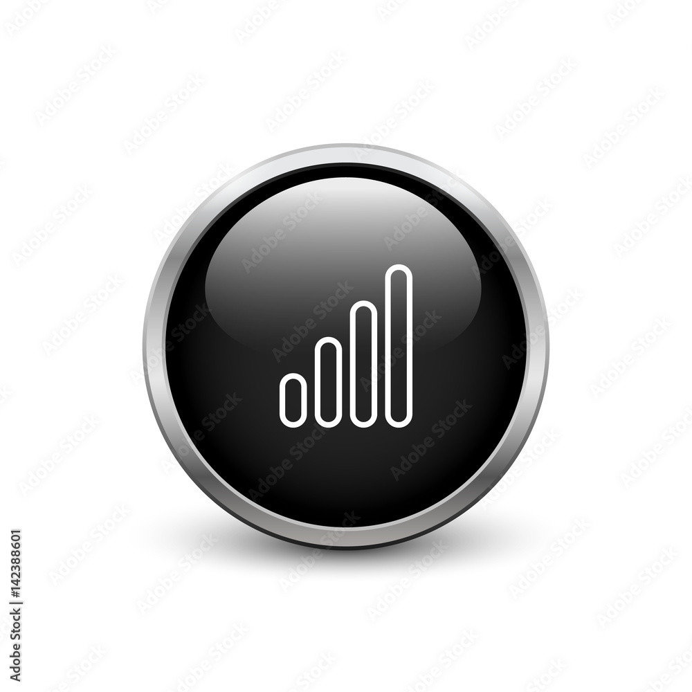 No signal of connection black button with metal frame and shadow No signal of connection black button with metal frame and shadow
