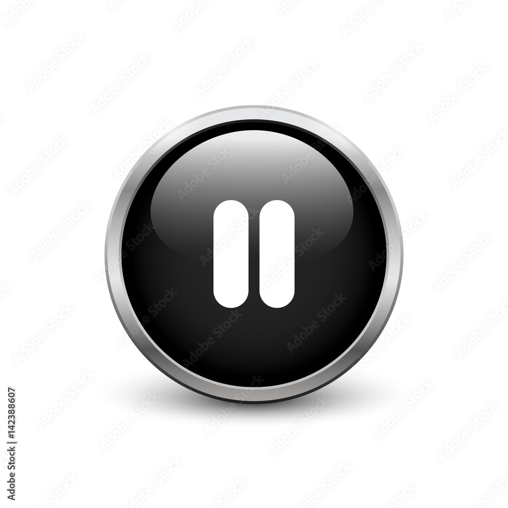 Pause black button with metal frame and shadow Pause black button with metal frame and shadow