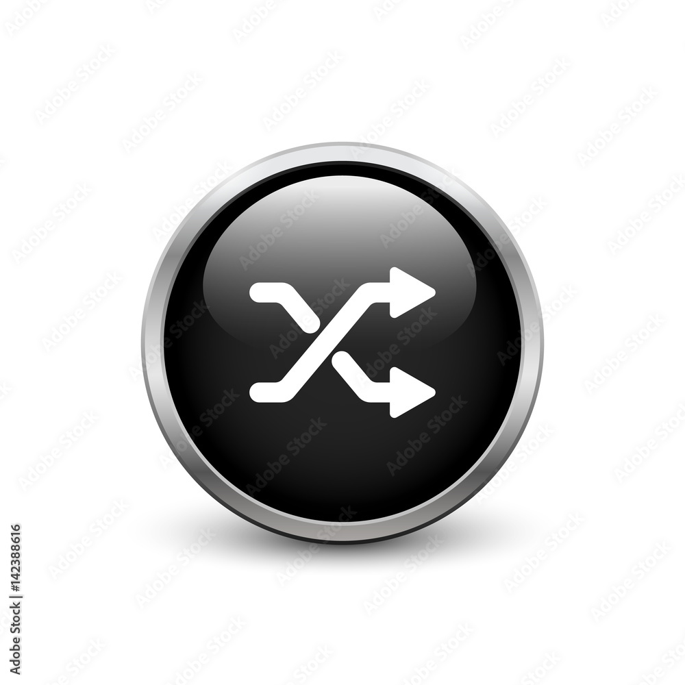 Shufle black button with metal frame and shadow Shufle black button with metal frame and shadow