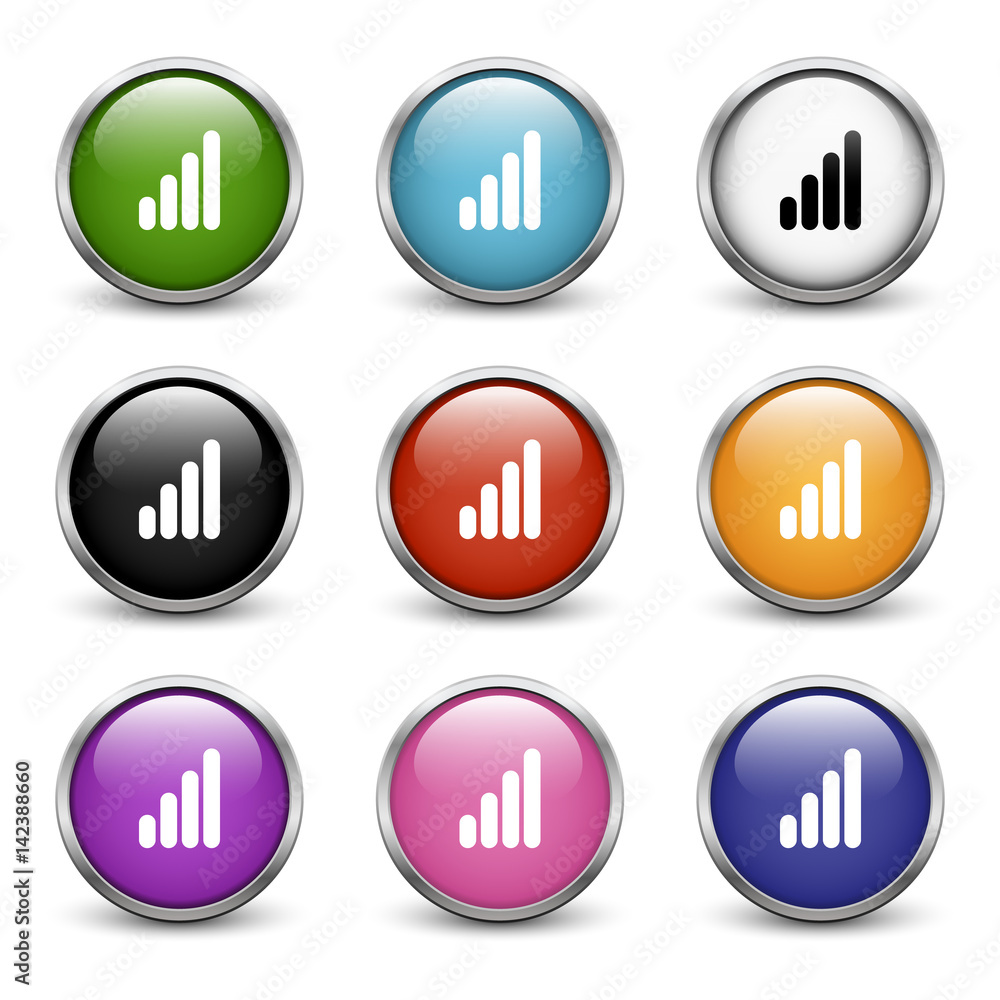 High Volume icons, set of nine colored buttons with metal frame and shadow High Volume icons, set of nine colored buttons with metal frame and shadow