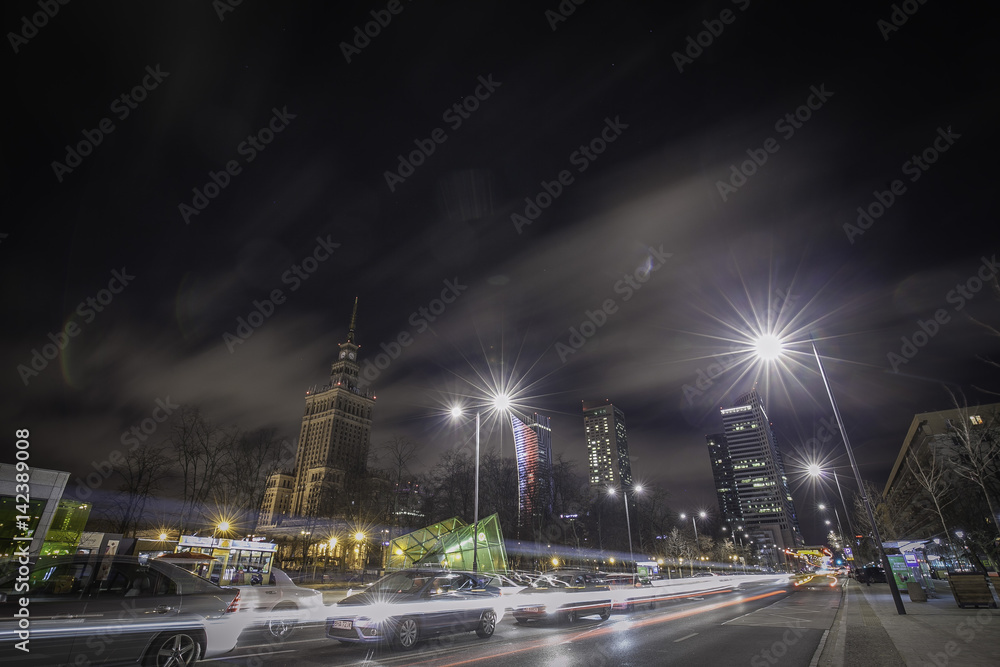 Naklejka premium Warszawa nocą