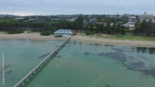 Wallpaper Mural Horizontal aerial pan with descend showing Sorrento Long pier and The Baths restaurant at dawn. Mornington Peninsula, Victoria, Australia Torontodigital.ca