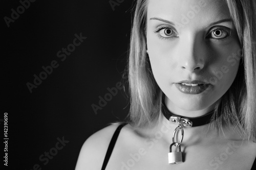 Photos black and white image of woman in underwear