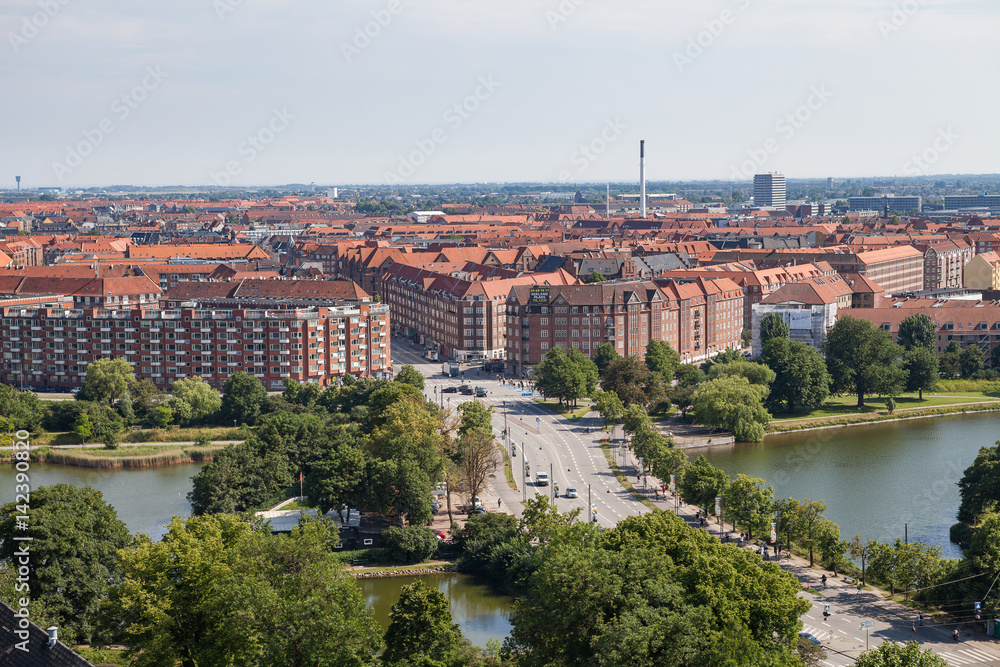 Aerial view of Copenhagen city. Christianshavn distrinct
