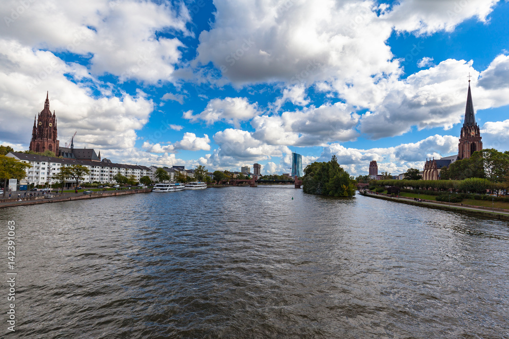 Beautiful view of Frankfurt am Main on the river