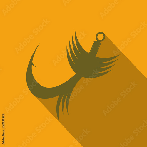 fishing hook with fly on the surface and the shadow from the