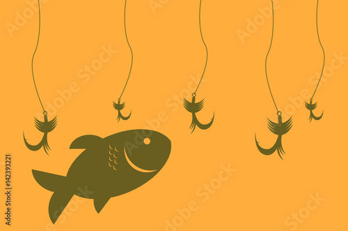 one fish and a lot of hooks with flies