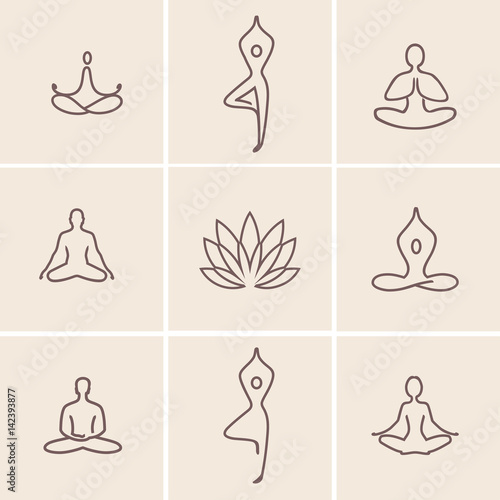 Fototapeta Naklejka Na Ścianę i Meble -  Yoga Icons / Set of outline icons and symbols for spa center or yoga studio