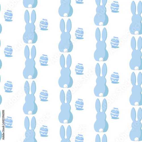 Blue rabbit with Easter egg seamless pattern. Design of packaging paper, paschal background