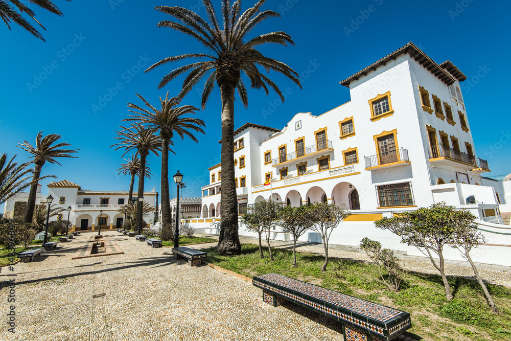 Square in port village of Tarifa, Spain